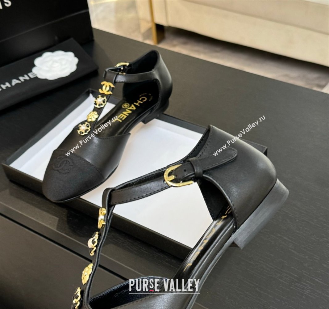Chanel Calfskin Mary Janes Flats with Charm Black 2025 CH041620 (MD-250416142)