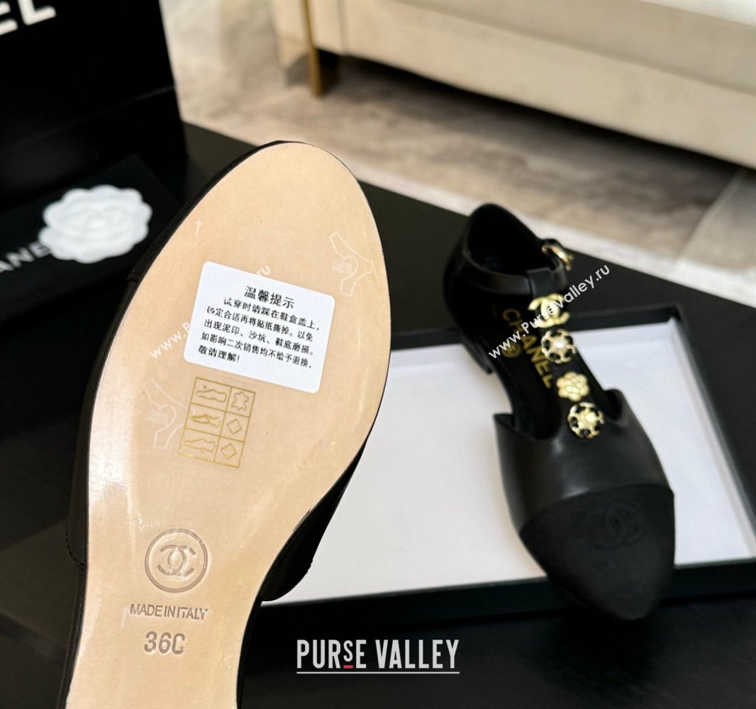 Chanel Calfskin Mary Janes Flats with Charm Black 2025 CH041620 (MD-250416142)