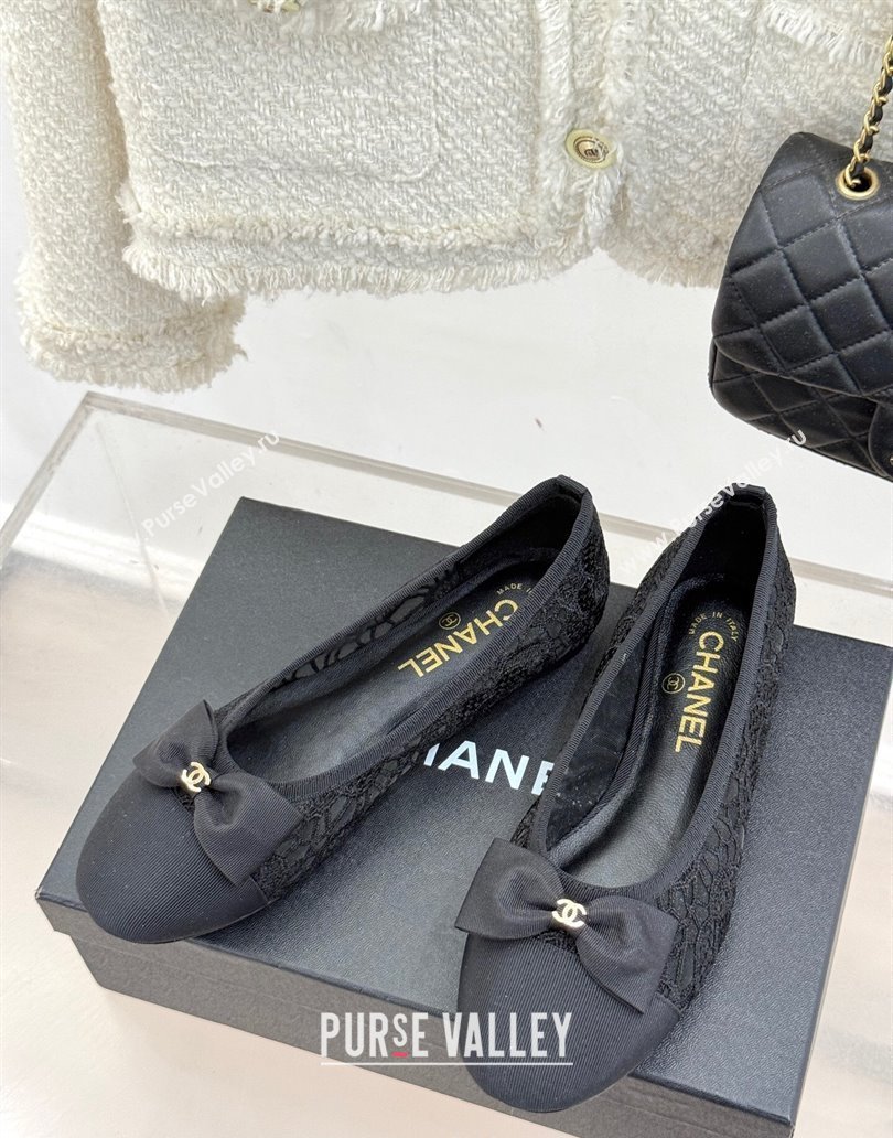 Chanel Lace Grosgrain Ballet Flats with Bow Black 2025 CH041610 (MD-250416067)