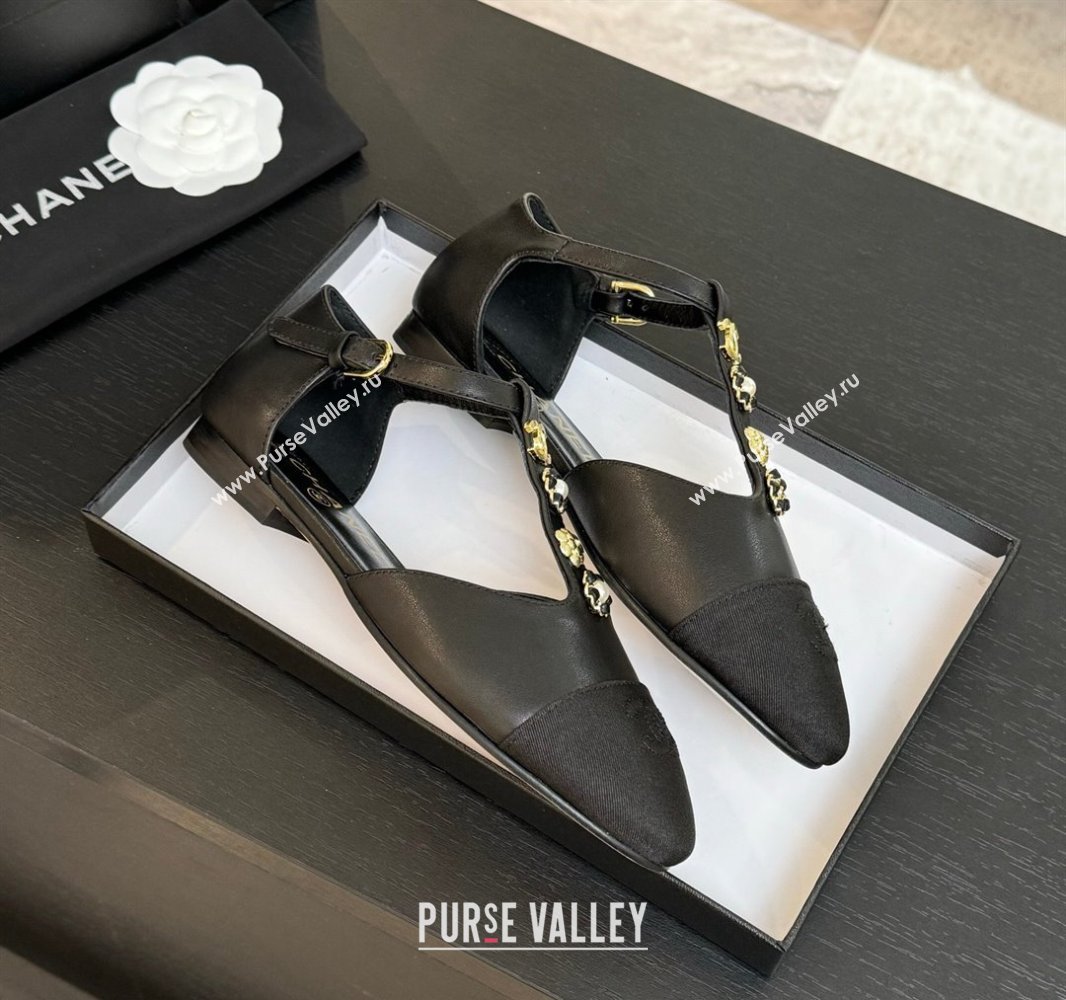 Chanel Calfskin Mary Janes Flats with Charm Black 2025 CH041620 (MD-250416142)