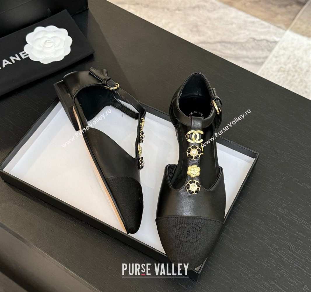 Chanel Calfskin Mary Janes Flats with Charm Black 2025 CH041620 (MD-250416142)