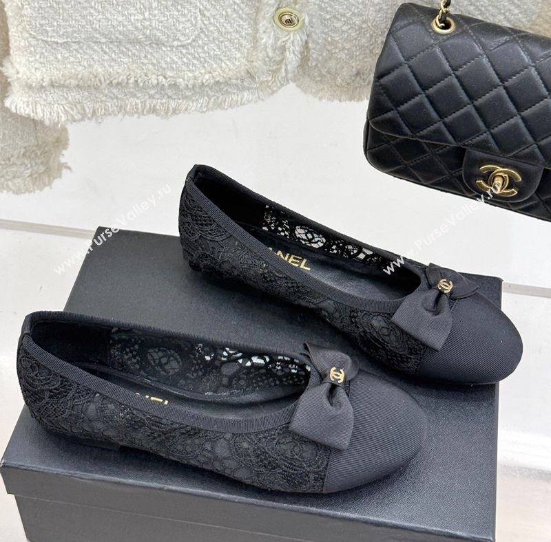 Chanel Lace Grosgrain Ballet Flats with Bow Black 2025 CH041610 (MD-250416067)