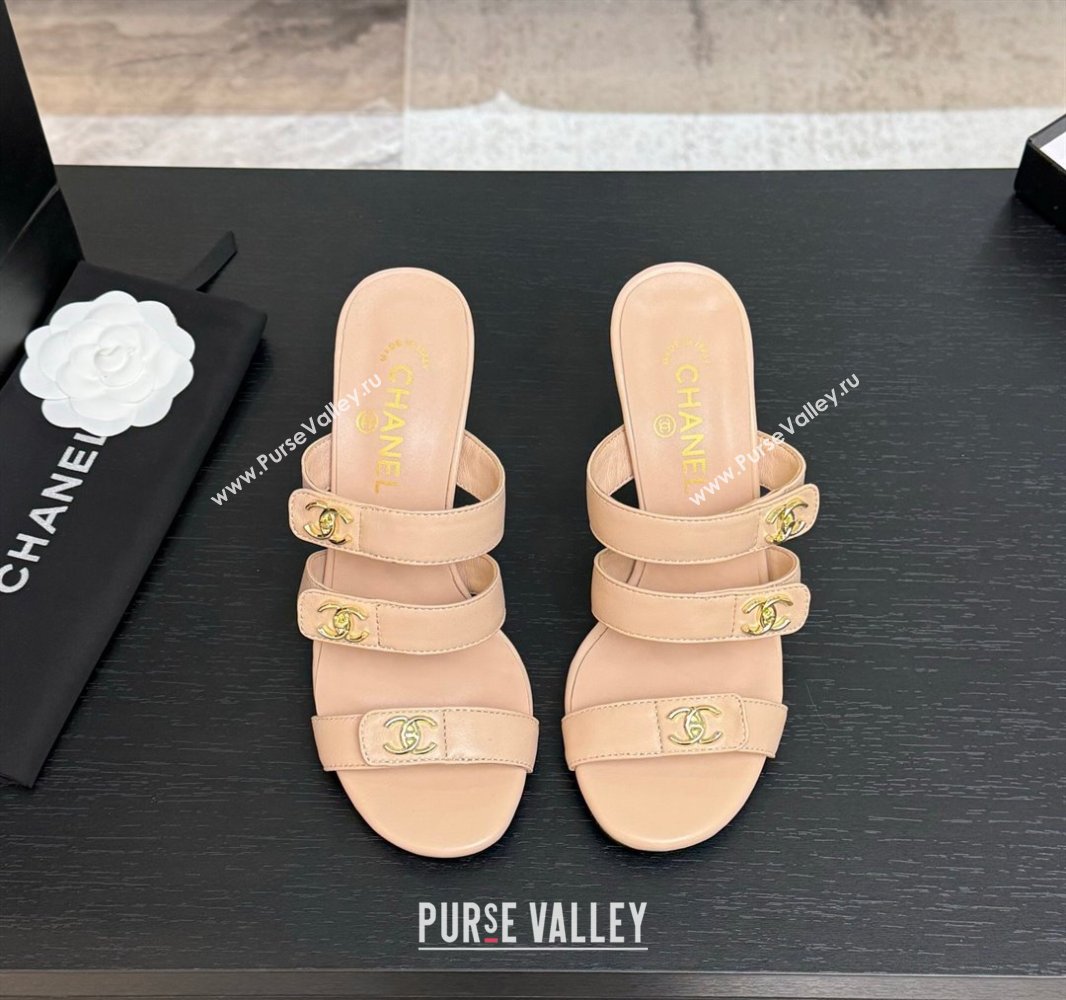 Chanel Lambskin Heel Sandals 8cm with CC Straps Beige 2025 CH041603 (MD-250416007)