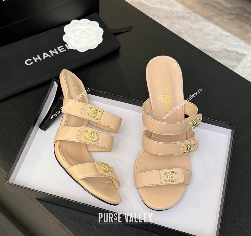 Chanel Lambskin Heel Sandals 8cm with CC Straps Beige 2025 CH041603 (MD-250416007)