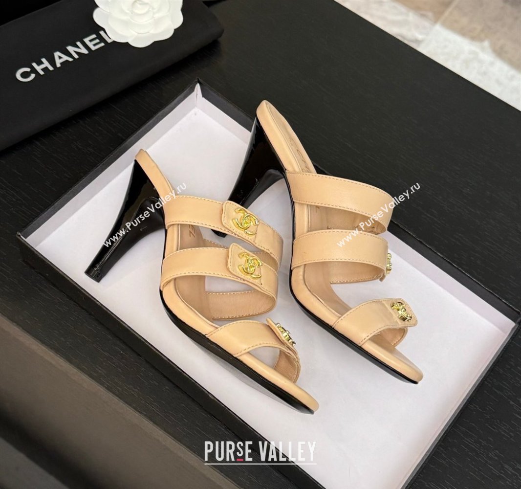 Chanel Lambskin Heel Sandals 8cm with CC Straps Beige 2025 CH041603 (MD-250416007)