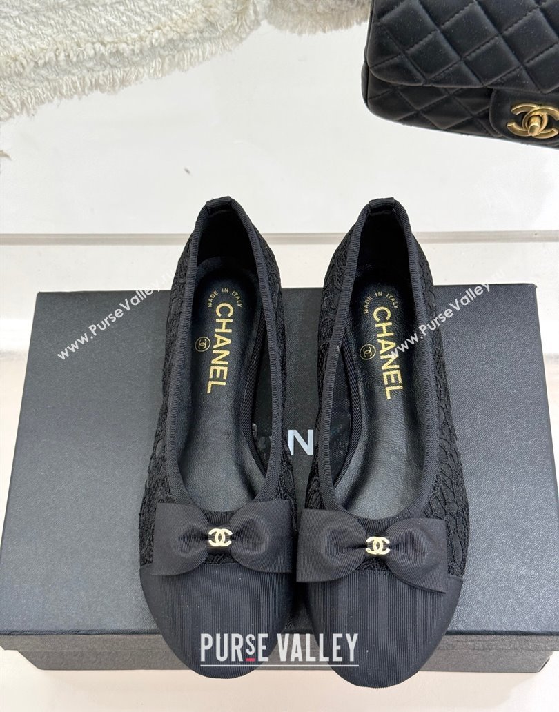 Chanel Lace Grosgrain Ballet Flats with Bow Black 2025 CH041610 (MD-250416067)