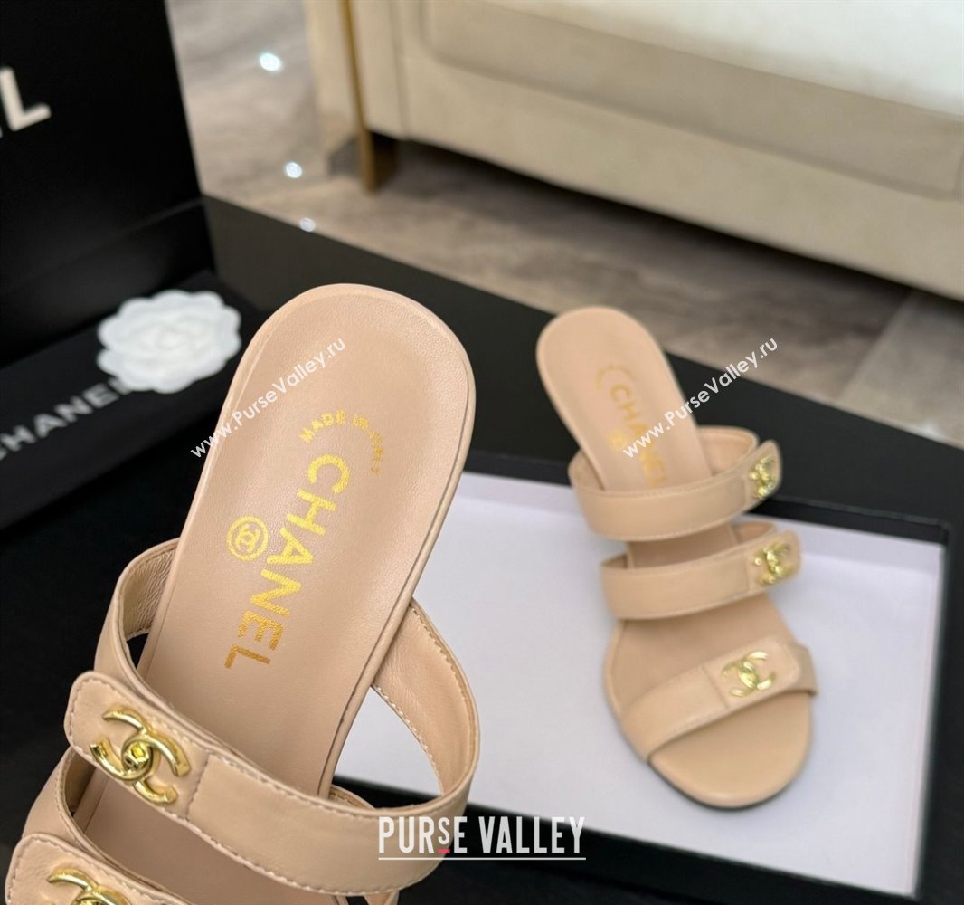 Chanel Lambskin Heel Sandals 8cm with CC Straps Beige 2025 CH041603 (MD-250416007)