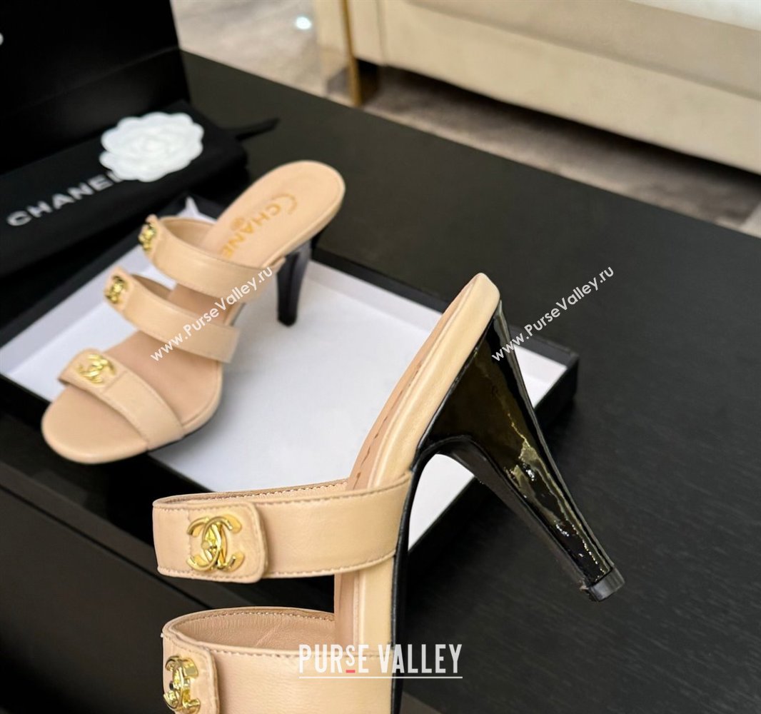 Chanel Lambskin Heel Sandals 8cm with CC Straps Beige 2025 CH041603 (MD-250416007)