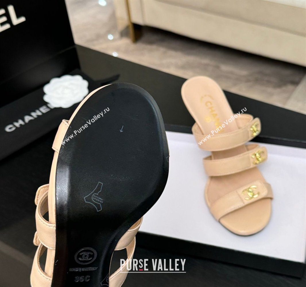 Chanel Lambskin Heel Sandals 8cm with CC Straps Beige 2025 CH041603 (MD-250416007)