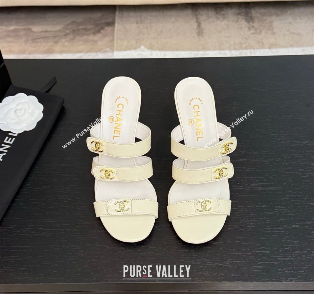 Chanel Lambskin Heel Sandals 8cm with CC Straps White 2025 CH041603 (MD-250416008)