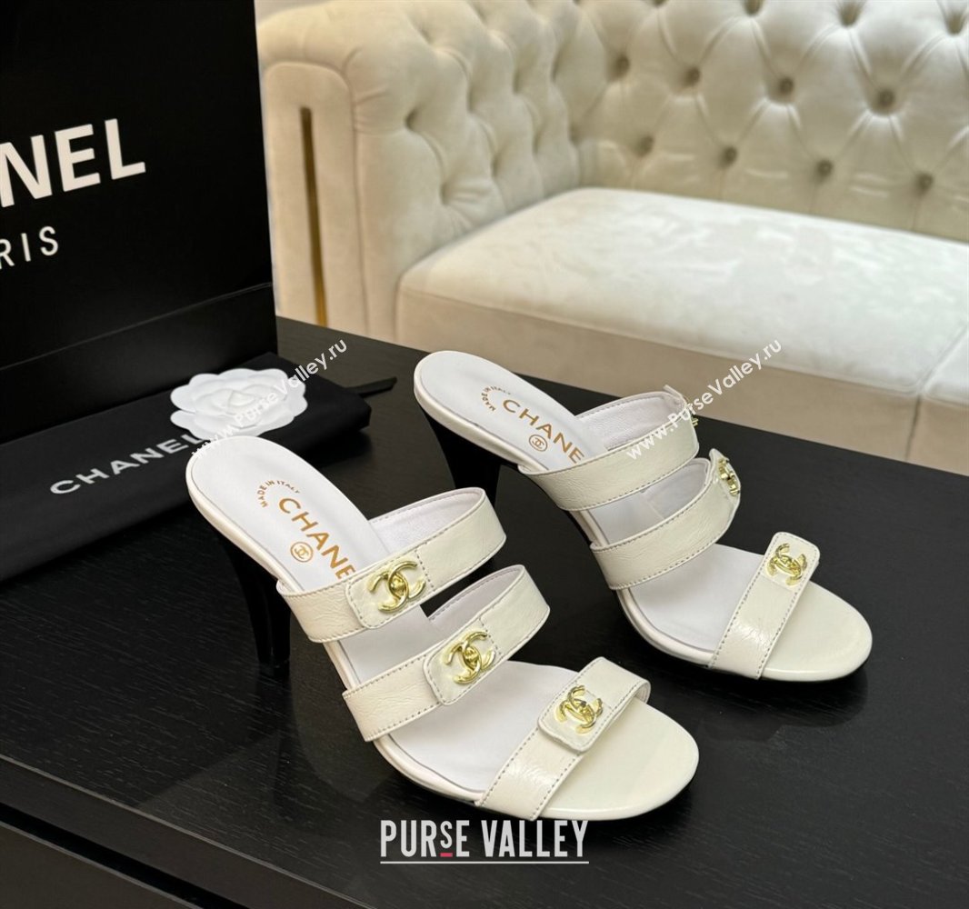 Chanel Lambskin Heel Sandals 8cm with CC Straps White 2025 CH041603 (MD-250416008)