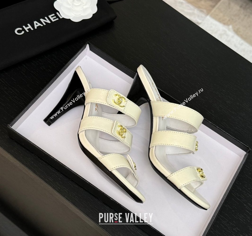 Chanel Lambskin Heel Sandals 8cm with CC Straps White 2025 CH041603 (MD-250416008)