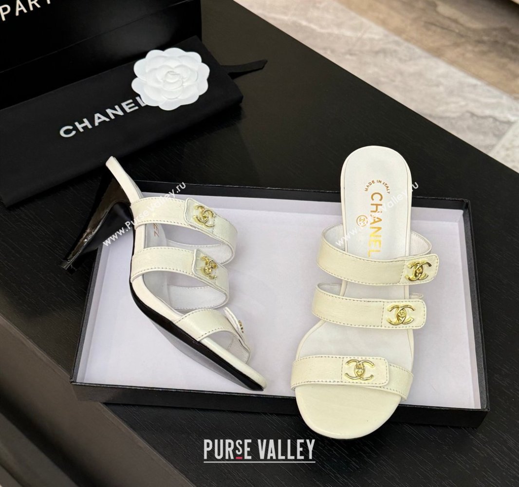 Chanel Lambskin Heel Sandals 8cm with CC Straps White 2025 CH041603 (MD-250416008)