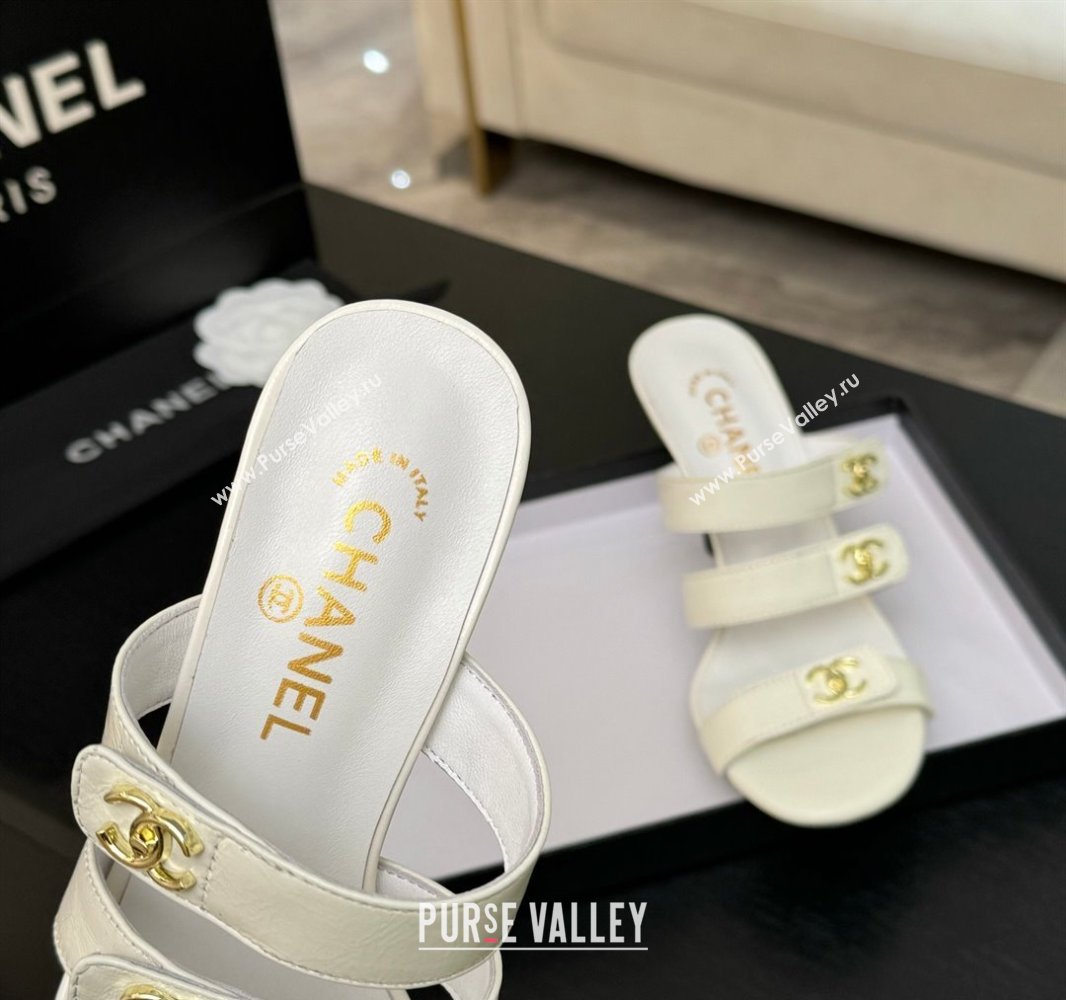 Chanel Lambskin Heel Sandals 8cm with CC Straps White 2025 CH041603 (MD-250416008)