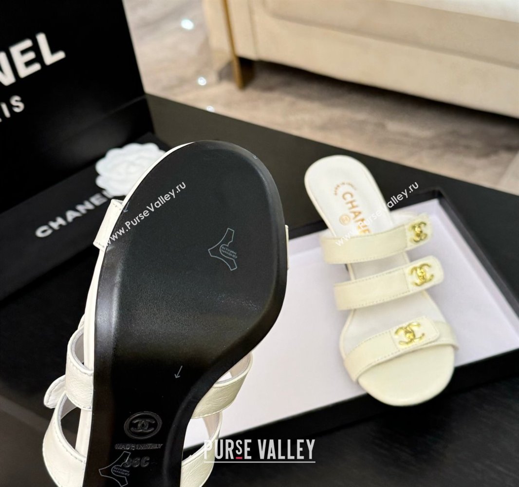 Chanel Lambskin Heel Sandals 8cm with CC Straps White 2025 CH041603 (MD-250416008)