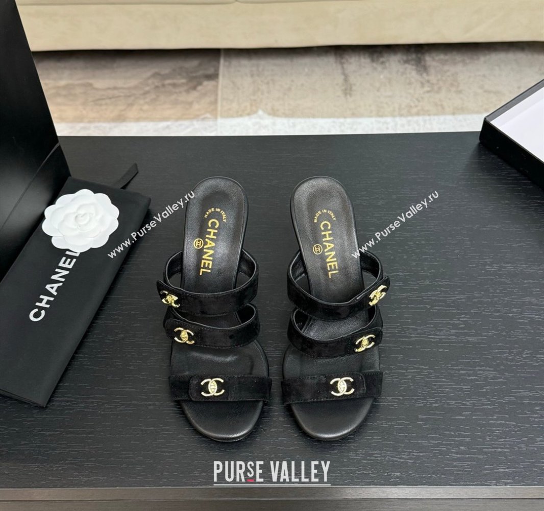 Chanel Suede Heel Sandals 8cm with CC Straps Black 2025 CH041603 (MD-250416009)