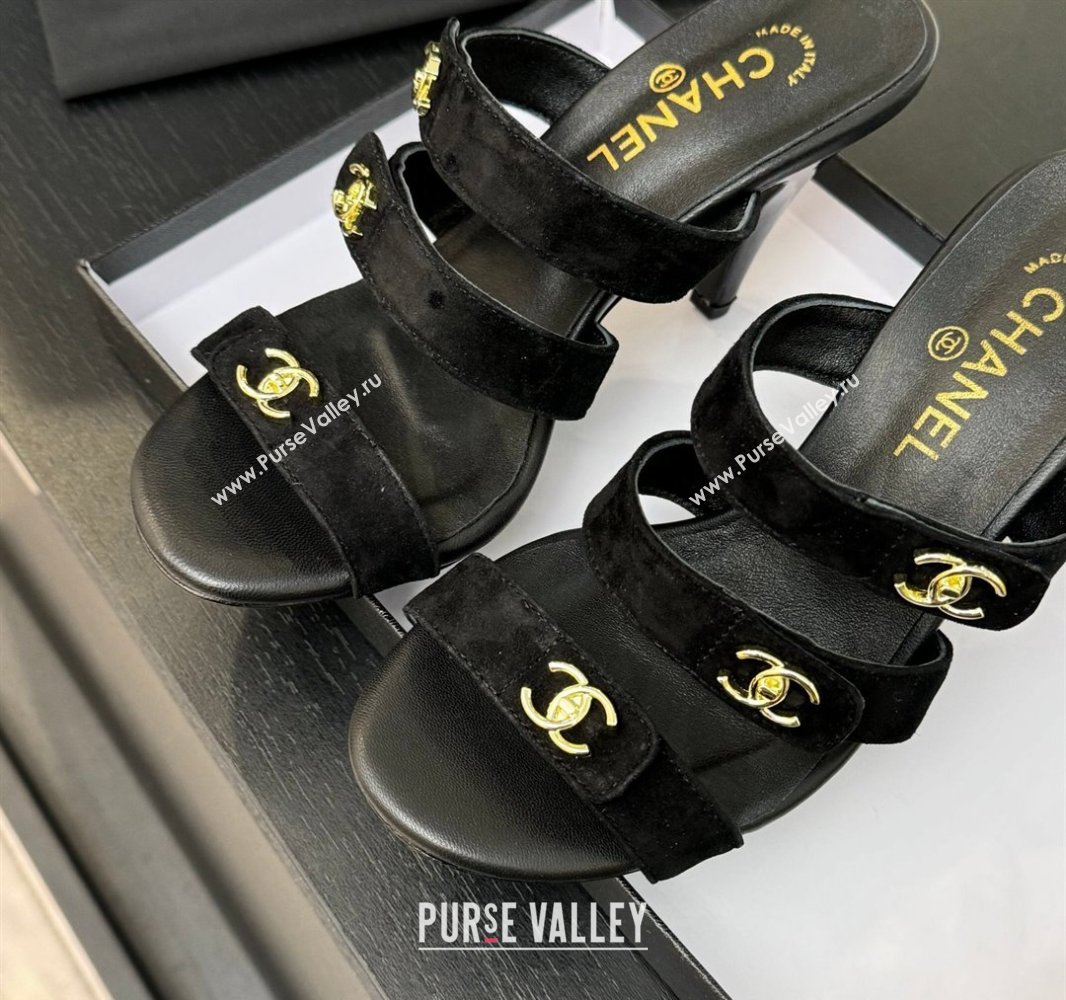 Chanel Suede Heel Sandals 8cm with CC Straps Black 2025 CH041603 (MD-250416009)