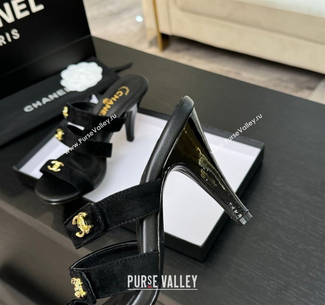 Chanel Suede Heel Sandals 8cm with CC Straps Black 2025 CH041603 (MD-250416009)