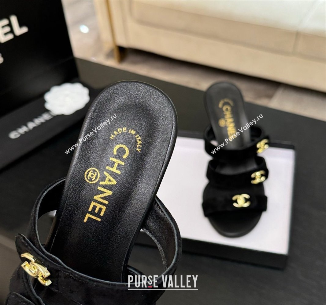 Chanel Suede Heel Sandals 8cm with CC Straps Black 2025 CH041603 (MD-250416009)