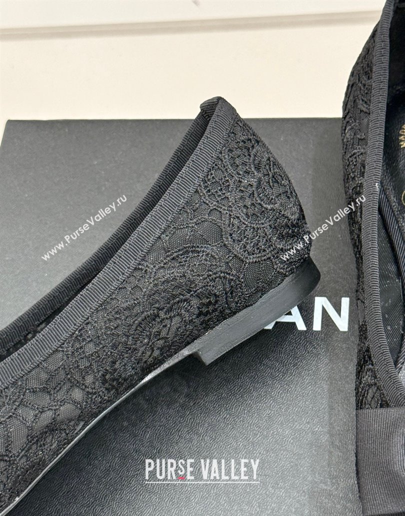 Chanel Lace Grosgrain Ballet Flats with Bow Black 2025 CH041610 (MD-250416067)