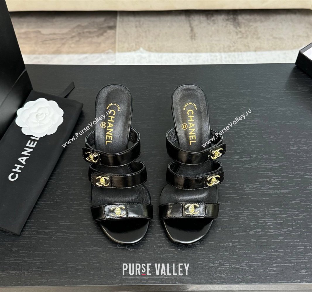 Chanel Patent Calfskin Heel Sandals 8cm with CC Straps Black 2025 CH041603 (MD-250416010)