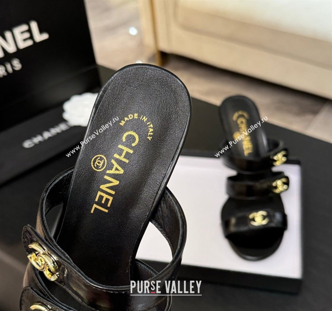 Chanel Patent Calfskin Heel Sandals 8cm with CC Straps Black 2025 CH041603 (MD-250416010)
