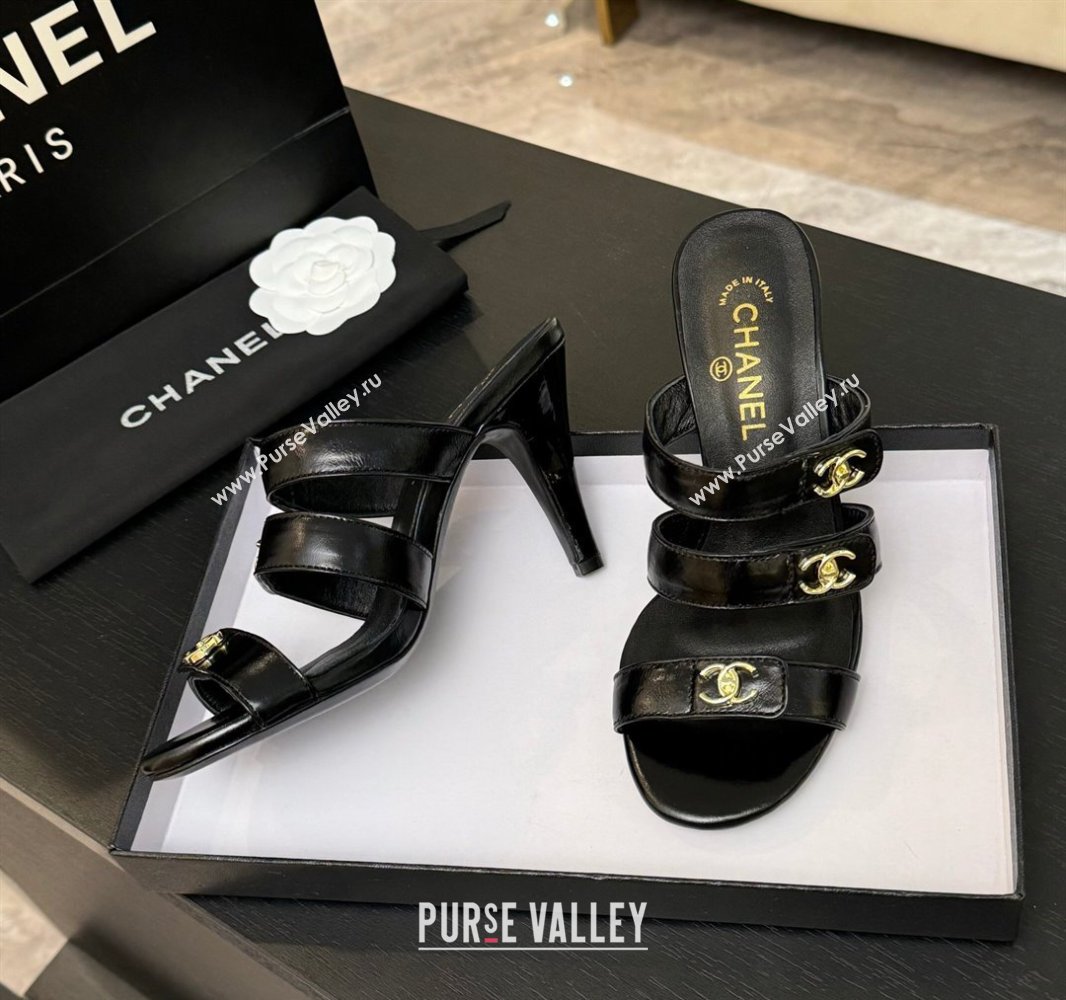 Chanel Patent Calfskin Heel Sandals 8cm with CC Straps Black 2025 CH041603 (MD-250416010)