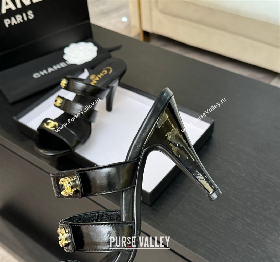 Chanel Patent Calfskin Heel Sandals 8cm with CC Straps Black 2025 CH041603 (MD-250416010)