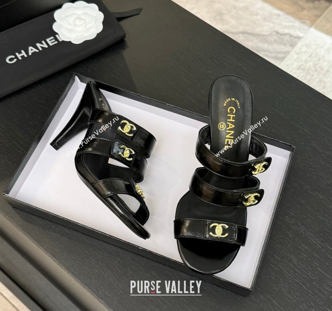 Chanel Patent Calfskin Heel Sandals 8cm with CC Straps Black 2025 CH041603 (MD-250416010)