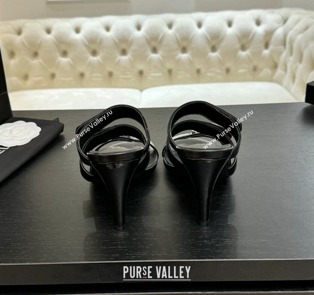 Chanel Patent Calfskin Heel Sandals 8cm with CC Straps Black 2025 CH041603 (MD-250416010)