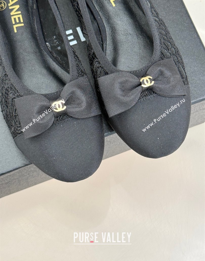 Chanel Lace Grosgrain Ballet Flats with Bow Black 2025 CH041610 (MD-250416067)