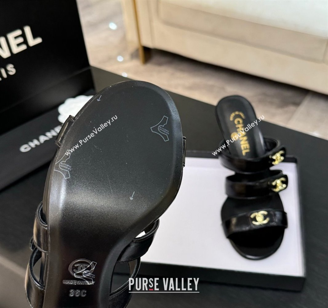 Chanel Patent Calfskin Heel Sandals 8cm with CC Straps Black 2025 CH041603 (MD-250416010)