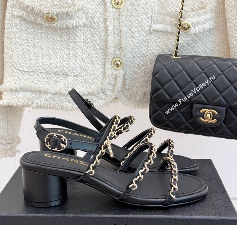 Chanel Lambskin Heel Sandals with Chain Strap Black 2025 G45667 (MD-250416144)