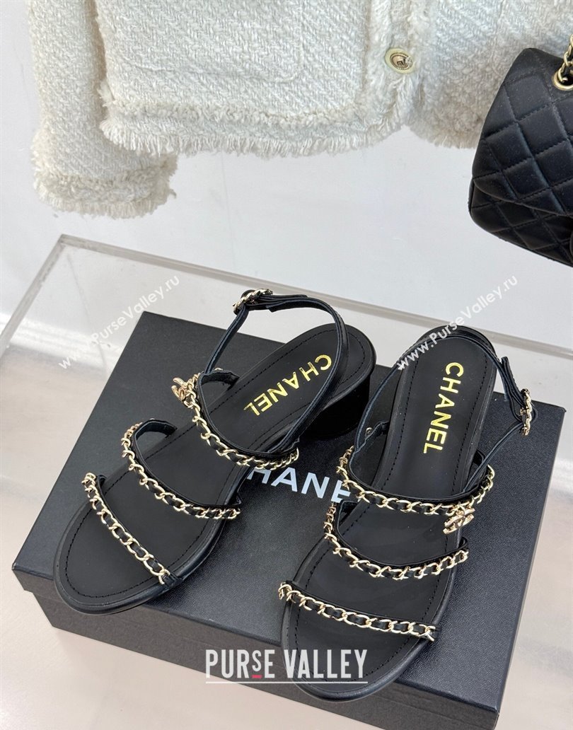 Chanel Lambskin Heel Sandals with Chain Strap Black 2025 G45667 (MD-250416144)