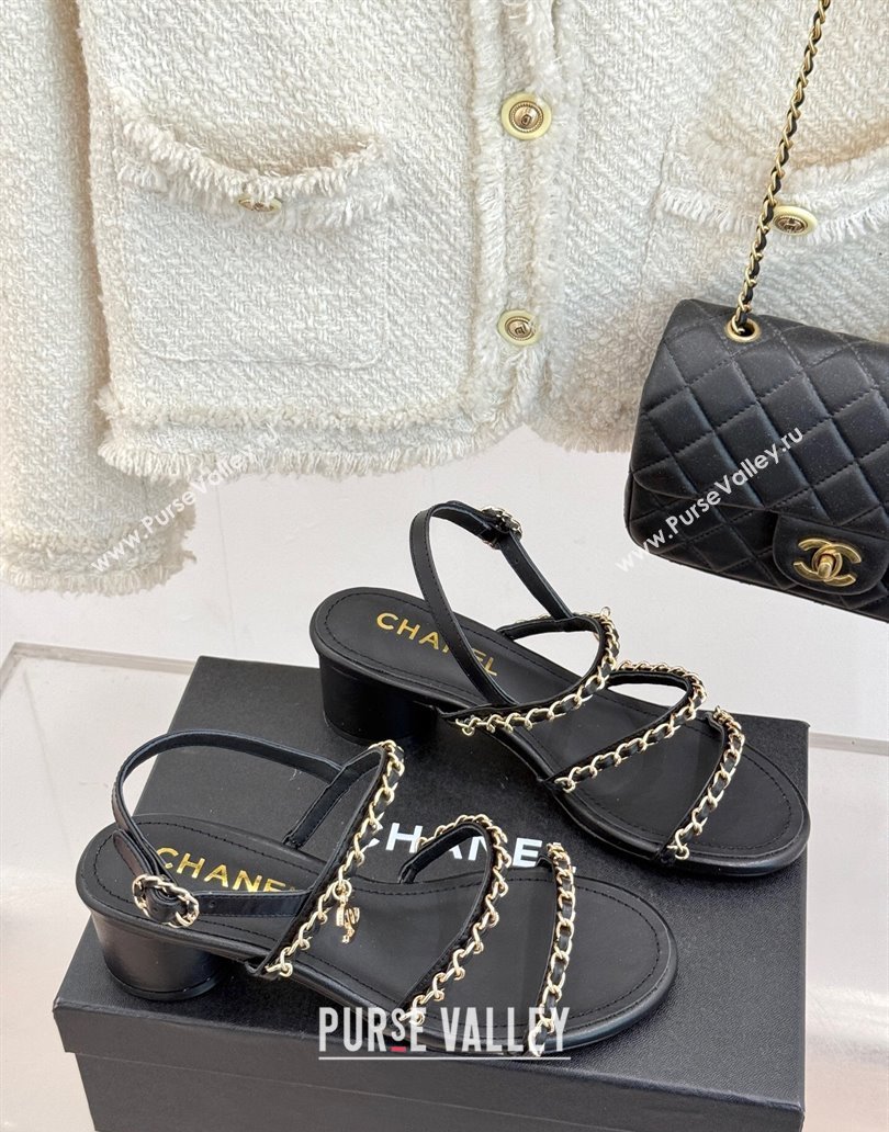 Chanel Lambskin Heel Sandals with Chain Strap Black 2025 G45667 (MD-250416144)