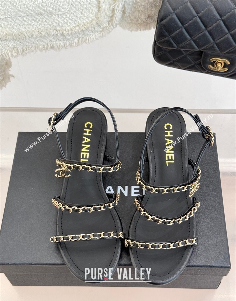 Chanel Lambskin Heel Sandals with Chain Strap Black 2025 G45667 (MD-250416144)