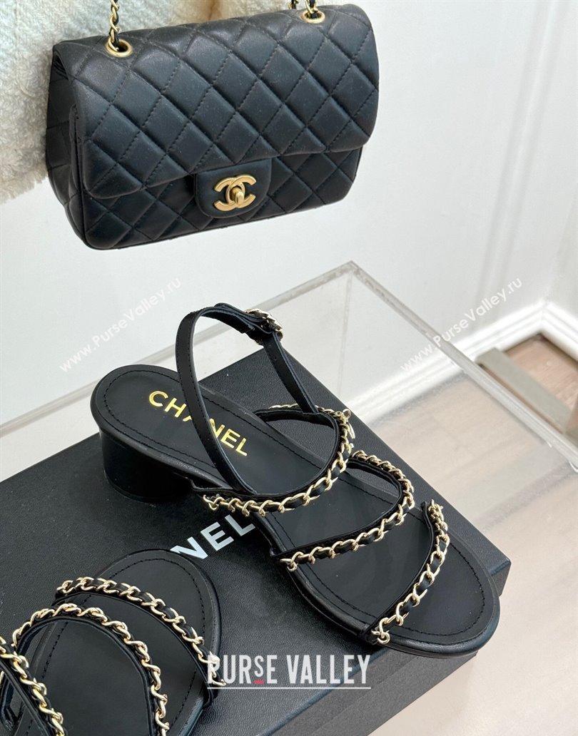 Chanel Lambskin Heel Sandals with Chain Strap Black 2025 G45667 (MD-250416144)