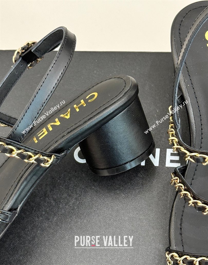 Chanel Lambskin Heel Sandals with Chain Strap Black 2025 G45667 (MD-250416144)