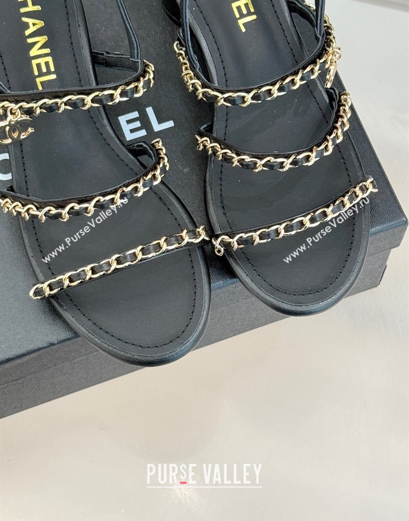 Chanel Lambskin Heel Sandals with Chain Strap Black 2025 G45667 (MD-250416144)