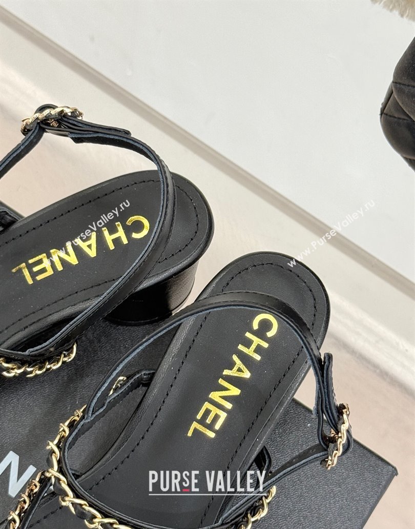 Chanel Lambskin Heel Sandals with Chain Strap Black 2025 G45667 (MD-250416144)