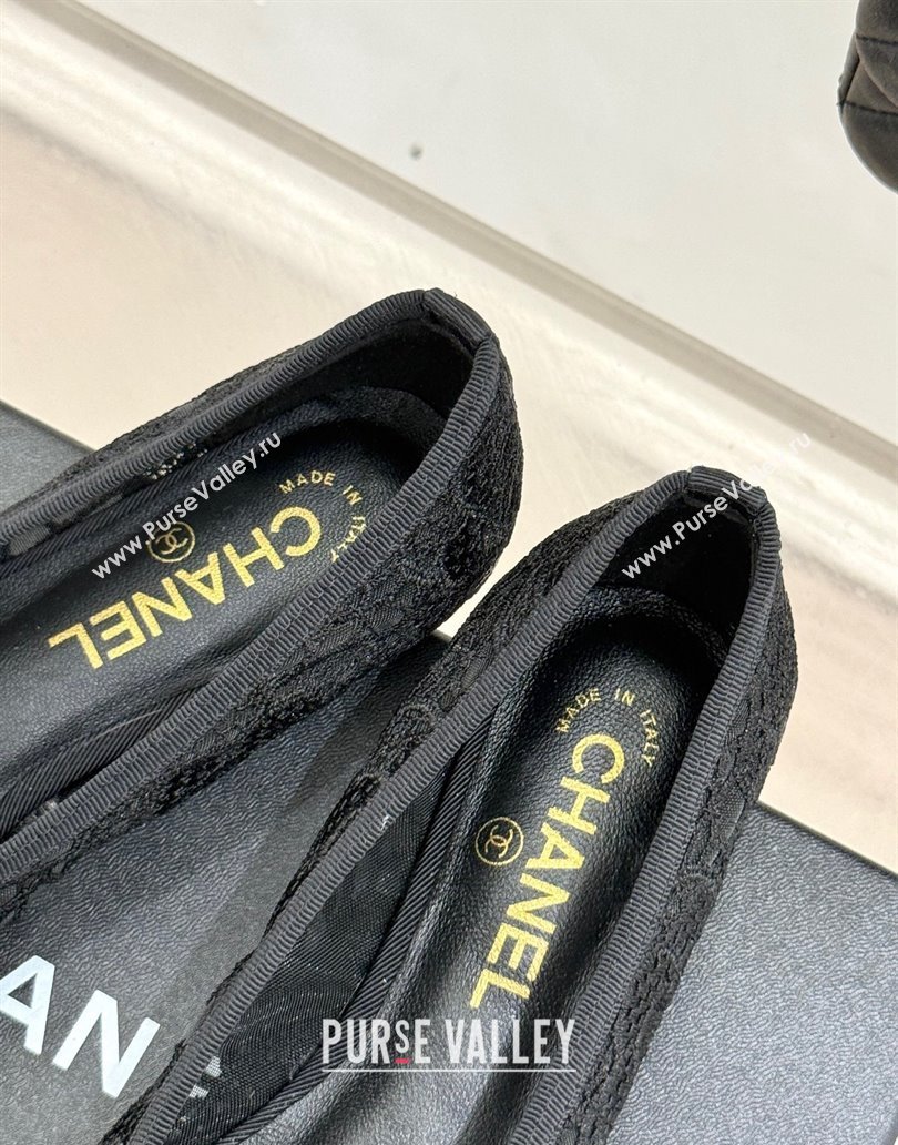 Chanel Lace Grosgrain Ballet Flats with Bow Black 2025 CH041610 (MD-250416067)