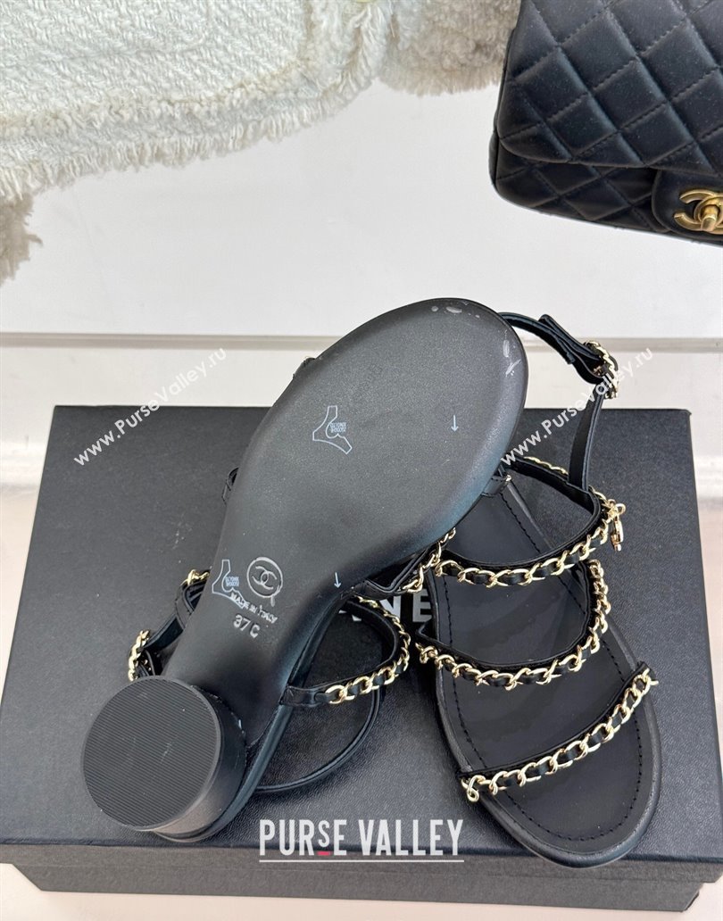 Chanel Lambskin Heel Sandals with Chain Strap Black 2025 G45667 (MD-250416144)