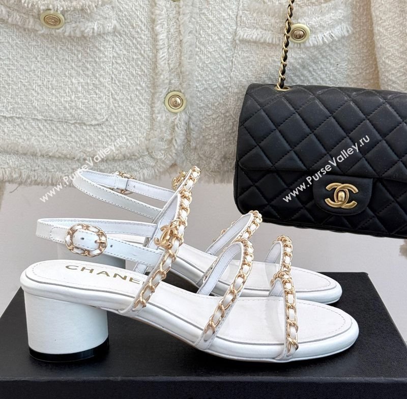 Chanel Lambskin Heel Sandals with Chain Strap White 2025 G45667 (MD-250416145)