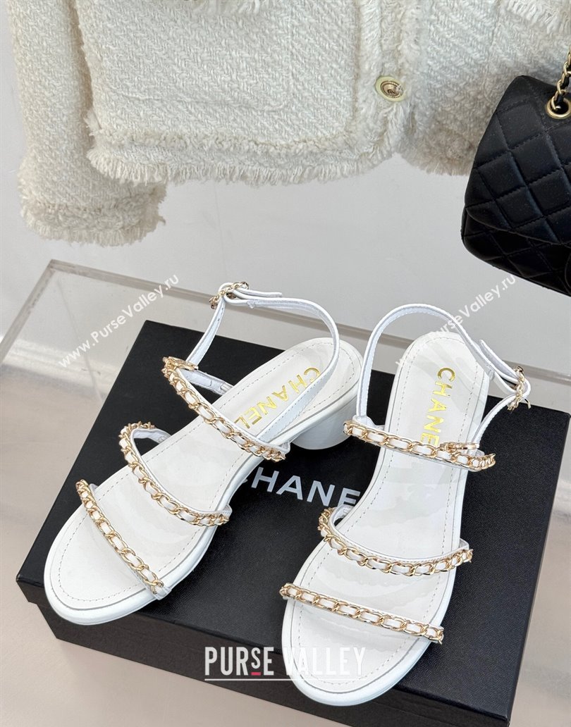 Chanel Lambskin Heel Sandals with Chain Strap White 2025 G45667 (MD-250416145)