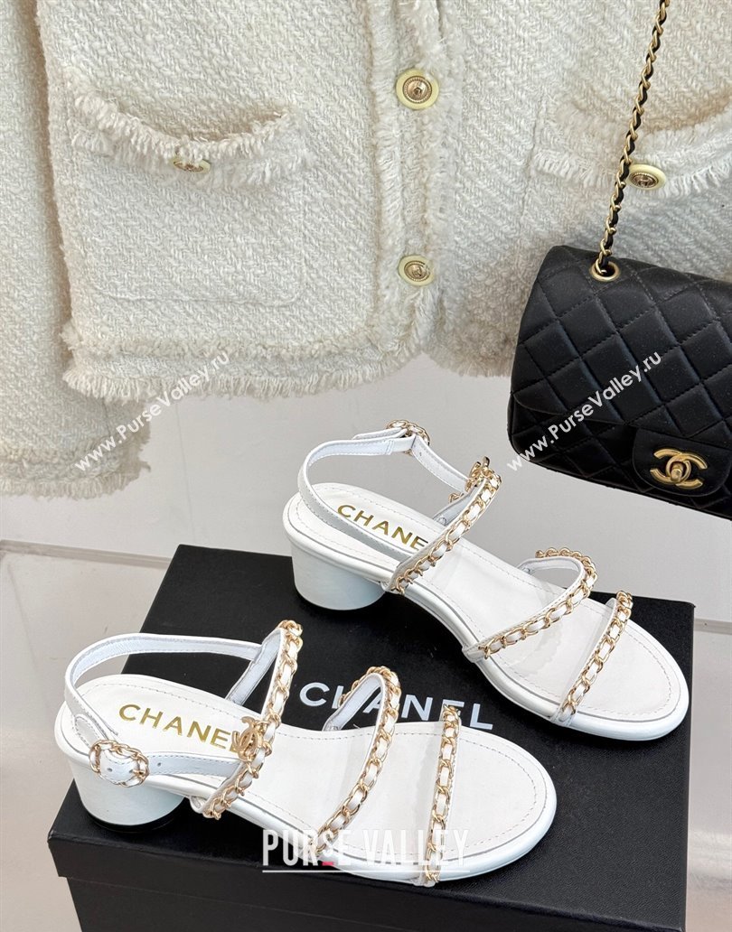 Chanel Lambskin Heel Sandals with Chain Strap White 2025 G45667 (MD-250416145)