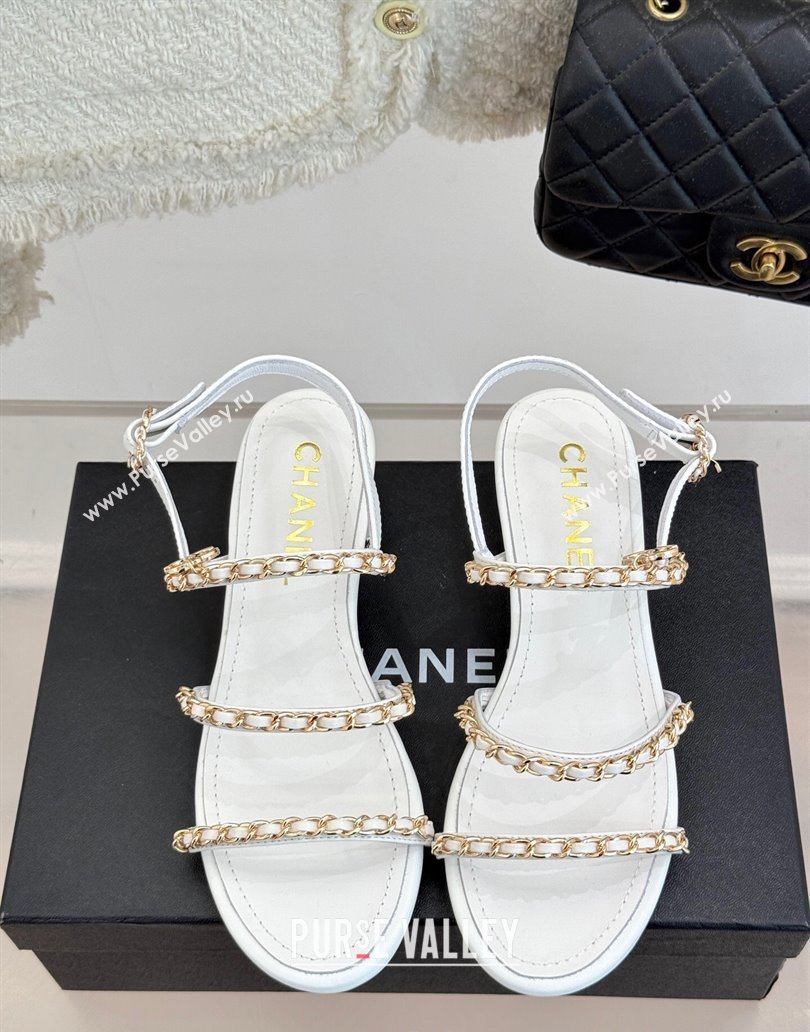 Chanel Lambskin Heel Sandals with Chain Strap White 2025 G45667 (MD-250416145)