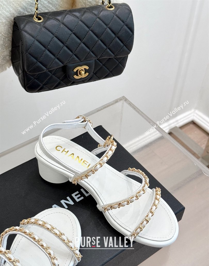 Chanel Lambskin Heel Sandals with Chain Strap White 2025 G45667 (MD-250416145)