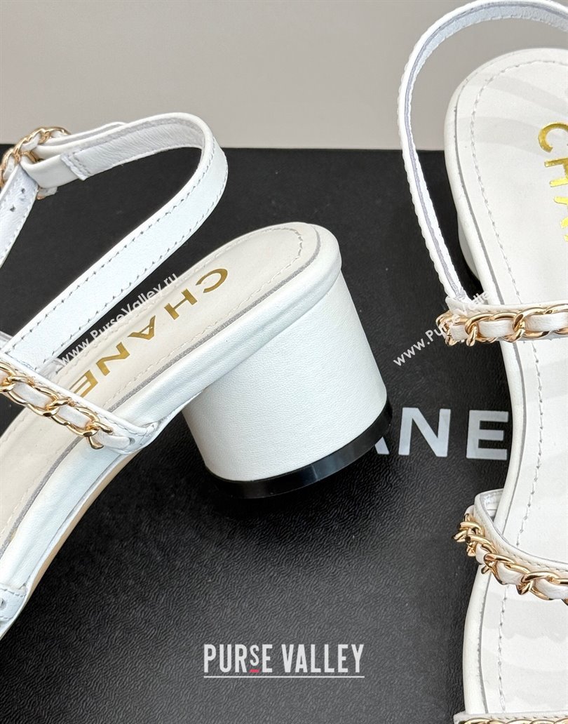 Chanel Lambskin Heel Sandals with Chain Strap White 2025 G45667 (MD-250416145)