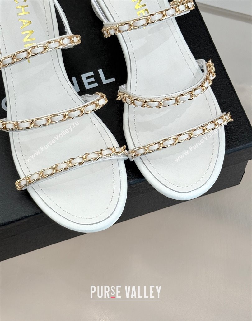 Chanel Lambskin Heel Sandals with Chain Strap White 2025 G45667 (MD-250416145)