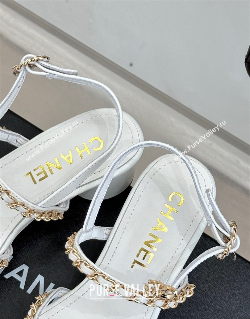 Chanel Lambskin Heel Sandals with Chain Strap White 2025 G45667 (MD-250416145)